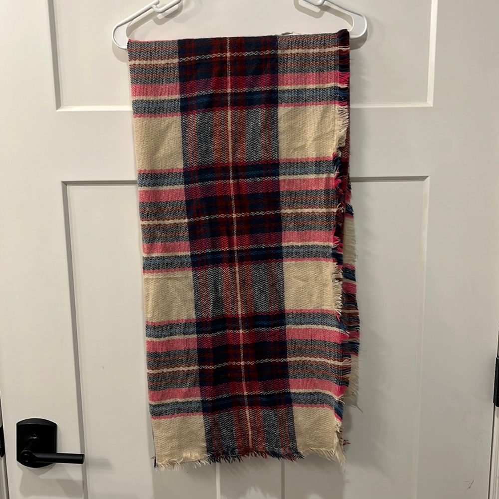 Pink, multi colored blanket scarf